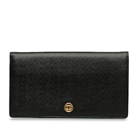 Chanel-Portefeuille à deux volets en cuir Chanel CC noir-Noir