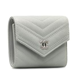 Chanel-Petit portefeuille gris Chanel CC Caviar-Autre