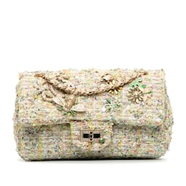 Chanel-Reedição multicolor Chanel Mini Tweed Garden Party 2.55 Bolsa de Aba Simples-Multicor
