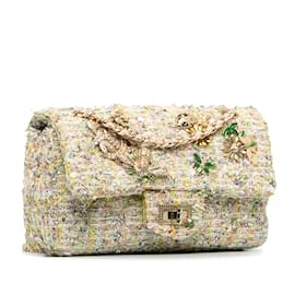 Chanel-Mehrfarbige Chanel Mini Tweed Garden Party Neuauflage 2.55 Tasche mit einer Klappe-Mehrfarben