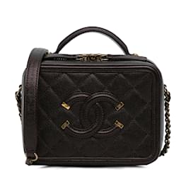 Chanel-Bolso satchel Chanel pequeño con filigrana de caviar negro-Negro