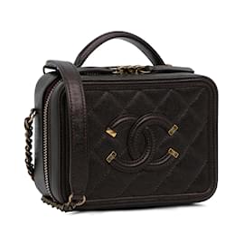 Chanel-Bolso satchel Chanel pequeño con filigrana de caviar marrón-Castaño