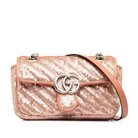 Gucci-Rosa Gucci Mini-Pailletten-Marmont-Matelasse-Umhängetasche-Pink