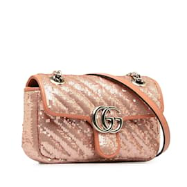 Gucci-Pink Gucci Mini Sequin Marmont Matelasse Crossbody Bag-Pink