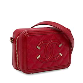 Chanel-Sac à bandoulière rouge Chanel Mini CC Filigree Caviar Vanity-Rouge