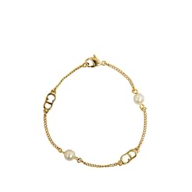 Dior-Bracelet chaîne doré à fausses perles Dior-Doré