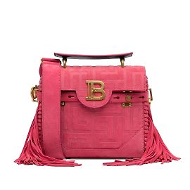 B-Buzz en daim gaufré à franges Balmain rose 23 Sacoche à poignée Rose