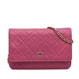 Chanel-Pink Chanel CC Quilted Lambskin Wallet On Chain Crossbody Bag-Pink