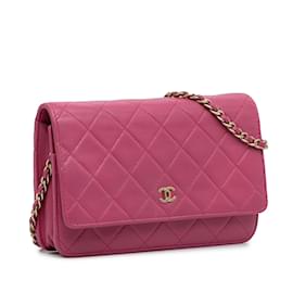 Chanel-Pink Chanel CC Quilted Lambskin Wallet On Chain Crossbody Bag-Pink