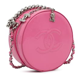 Chanel-Bolso bandolera rosa Chanel de charol redondo como tierra-Rosa