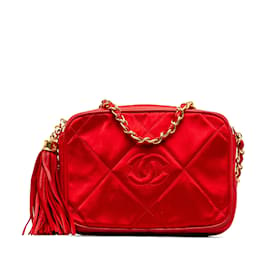 Chanel-Bolsa Crossbody com corrente de cetim Chanel CC vermelha-Vermelho