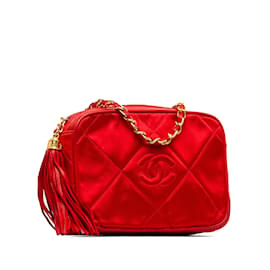 Chanel-Bolsa Crossbody com corrente de cetim Chanel CC vermelha-Vermelho