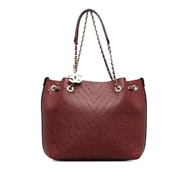 Chanel-Burgundy Chanel Perforated Caviar Leather Tote Bag-Dark red