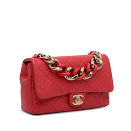 Chanel-Red Chanel Quilted Lambskin Bicolor Resin Chain Flap Satchel-Red