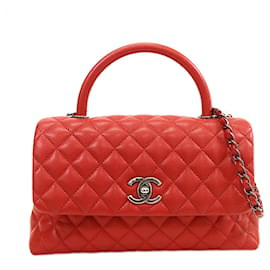 Chanel-Red Chanel Small Caviar Coco Handle Bag Satchel-Red