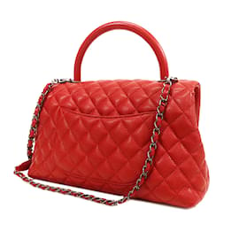 Chanel-Bolsa Chanel pequena com alça pequena Caviar Coco vermelha-Vermelho