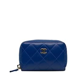 Chanel-Portamonete blu Chanel CC in pelle di agnello-Blu