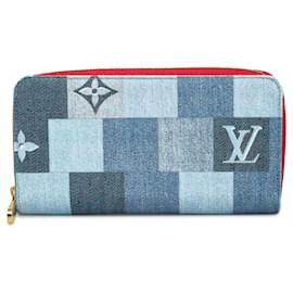 Louis Vuitton-Blue Louis Vuitton Monogram Denim Patchwork Zippy Long Wallet-Blue