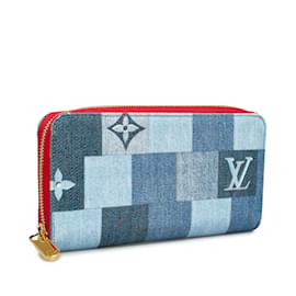 Louis Vuitton-Blue Louis Vuitton Monogram Denim Patchwork Zippy Long Wallet-Blue