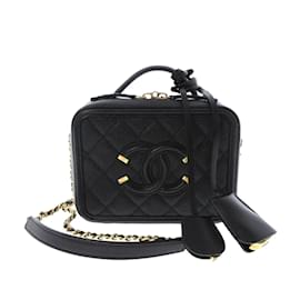Chanel-Black Chanel CC Filigree Caviar Vanity Case-Black