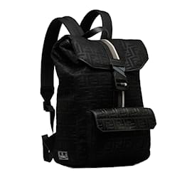 Fendi-Black Fendi Zucca Buckle Flap Backpack-Black