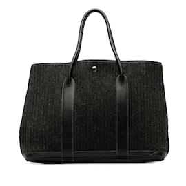 Hermès-Black Hermes Ribbed Wool Negonda Garden Party 36 Tote bag-Black