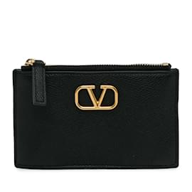 Valentino-Black Valentino Leather Cardholder Card Holder-Black