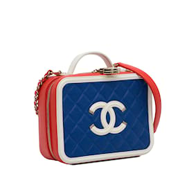 Chanel-Blue Chanel Medium Caviar Filigree Vanity Case-Blue