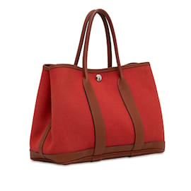 Hermès-Fête de jardin en toile Hermès rouge 30 Sac cabas-Rouge