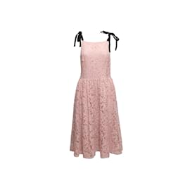 Prada-Hellrosa und schwarzes Prada-Kleid aus Chantilly-Spitze, Größe IT 46-Pink