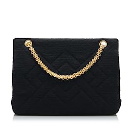 Chanel-Bolsa de ombro Chanel clássica em tweed preta-Preto