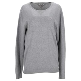 Tommy Hilfiger-Tommy Hilfiger Herren-Pullover mit normaler Passform aus hellgrauer Baumwolle-Grau