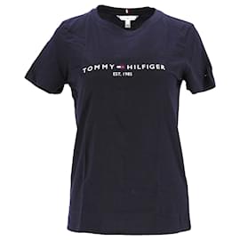 Tommy Hilfiger-T-shirt da donna in cotone organico con ricamo essenziale-Blu navy