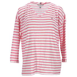 Tommy Hilfiger-Camiseta de corte relajado a rayas para mujer-Roja