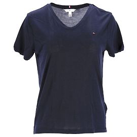 Tommy Hilfiger T-shirt da donna con vestibilità comoda e scollo a V Blu navy