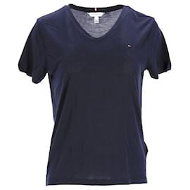 Tommy Hilfiger-Damen-T-Shirt mit entspannter Passform und V-Ausschnitt-Marineblau