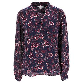 Tommy Hilfiger Damen-Popover-Bluse mit entspannter Passform, Blumenmuster, marineblaue Viskose Marineblau