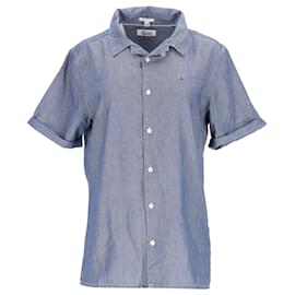 Tommy Hilfiger-Camisa masculina de algodão com ajuste regular-Azul