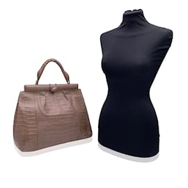 Autre Marque-Taupe Beige Leather Satchel Handbag Top Handle Bag-Beige