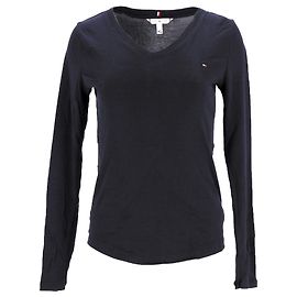 Tommy Hilfiger T-shirt da donna a maniche lunghe slim fit con scollo a V Blu navy