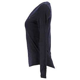 Tommy Hilfiger-T-shirt da donna a maniche lunghe slim fit con scollo a V-Blu navy