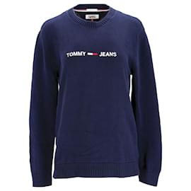 Tommy Hilfiger-Logo-Pullover aus Bio-Baumwolle für Herren-Marineblau