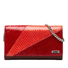 Céline-Leather Tricolor Wallet on Chain-Red