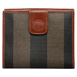Fendi-Fendi Pequin Bifold Wallet Brown PVC Leather in Good Condition-Brown