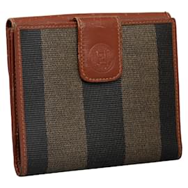 Fendi-Fendi Pequin Bifold Wallet Brown PVC Leather in Good Condition-Brown