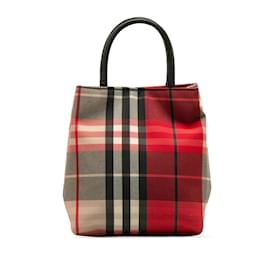Burberry-Plaid Canvas Handbag-Red