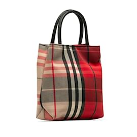 Burberry-Plaid Canvas Handbag-Red