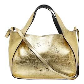 Stella Mc Cartney-Bolsa de ombro de couro metálico-Dourado