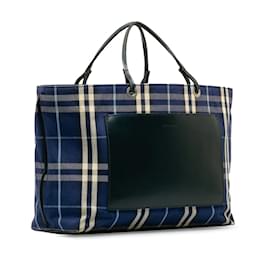 Burberry-Plaid Canvas Tote Handbag-Blue