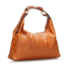 Gucci-Leather Horsebit Hobo Bag  115867.0-Brown